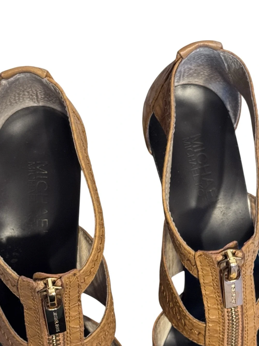 Michael Kors Tan Berkley Strap Open Toe Heels